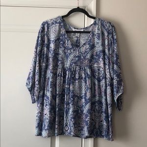 Blue geometric pattern blouse